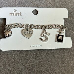 Mint Silver Charm Bracelet with Heart and Perfume Charms